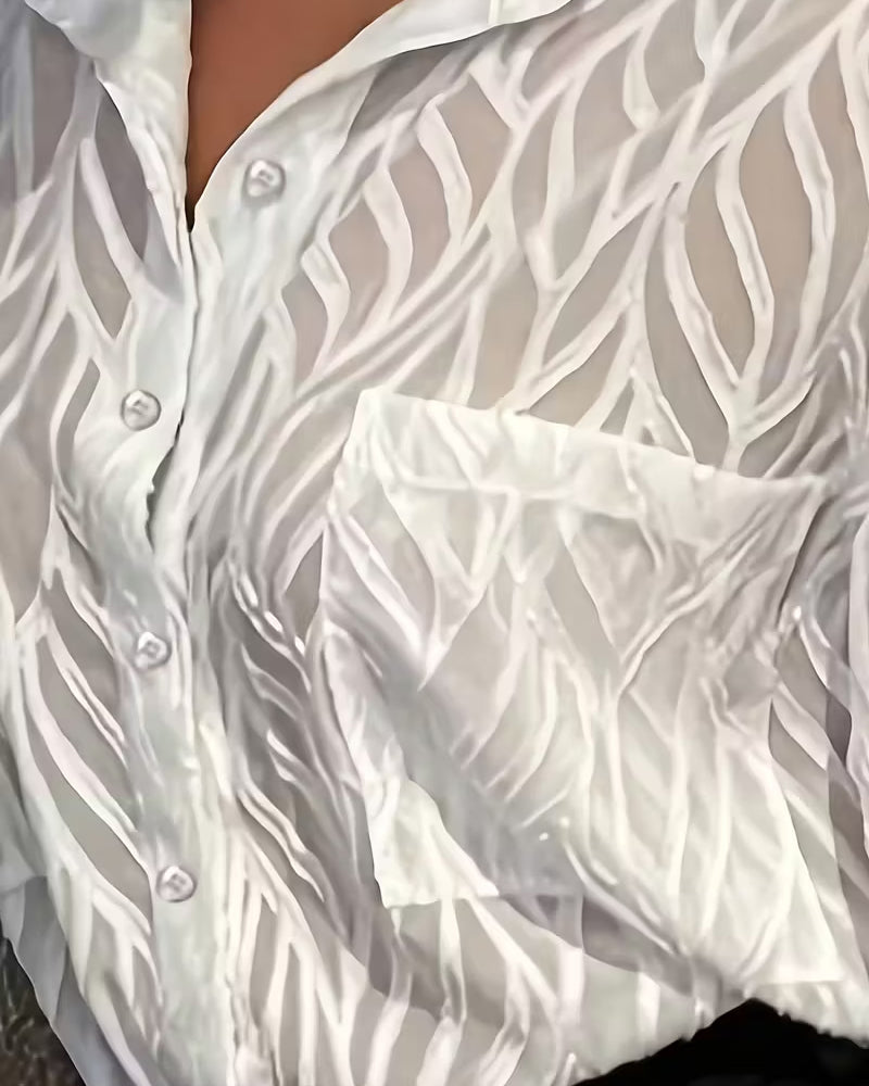 Sable | Women's Striped Button Down Shirt White Long Sleeve