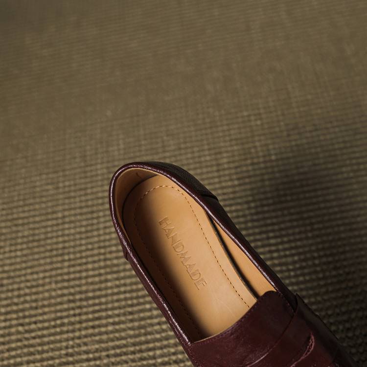 Camille | Women's Block Heel Loafers Burgundy Slip On