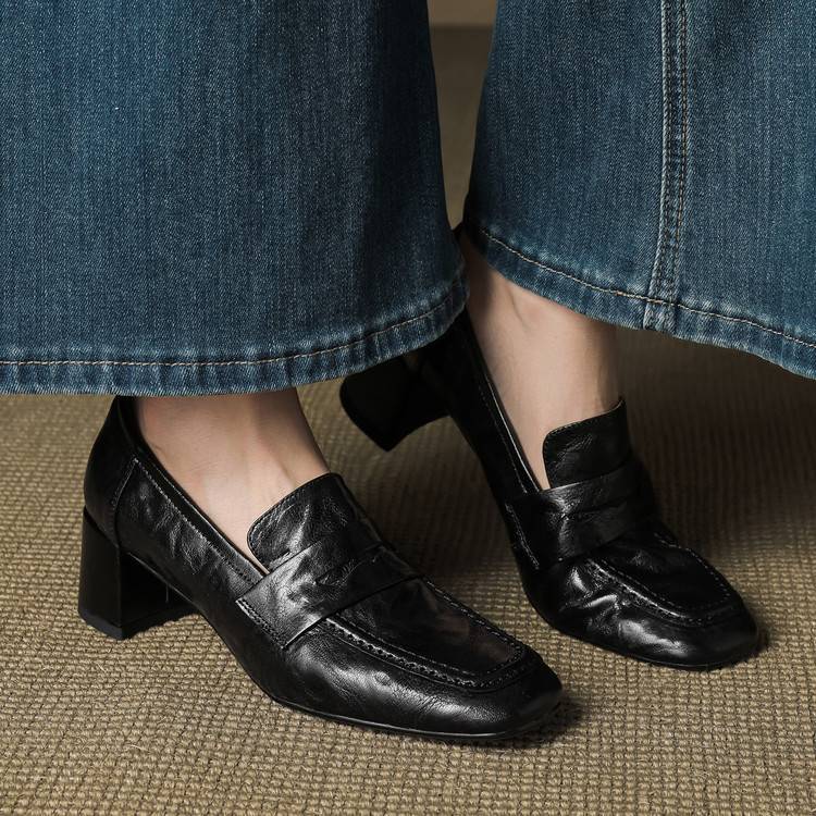 Camille | Women's Block Heel Loafers Burgundy Slip On