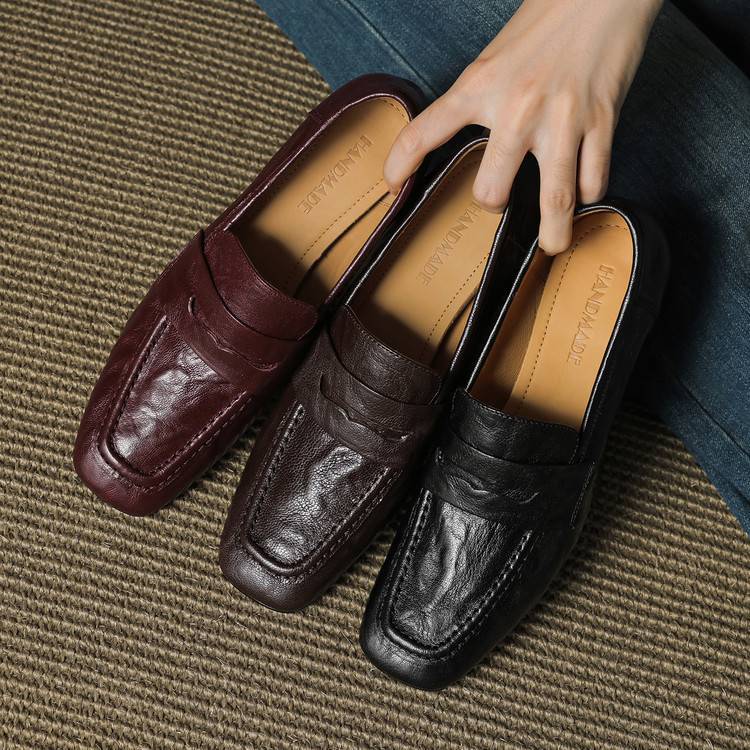 Camille | Women's Block Heel Loafers Burgundy Slip On
