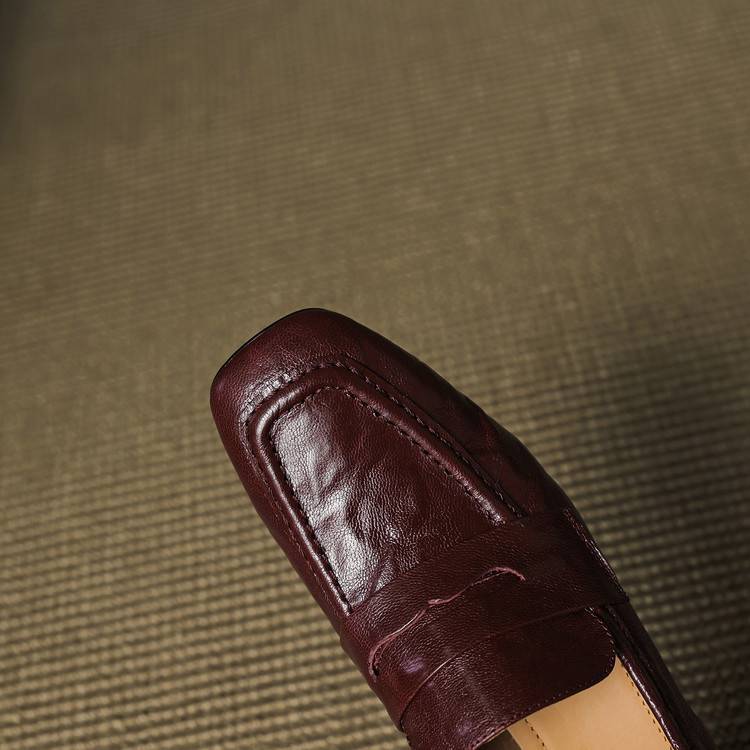 Camille | Women's Block Heel Loafers Burgundy Slip On