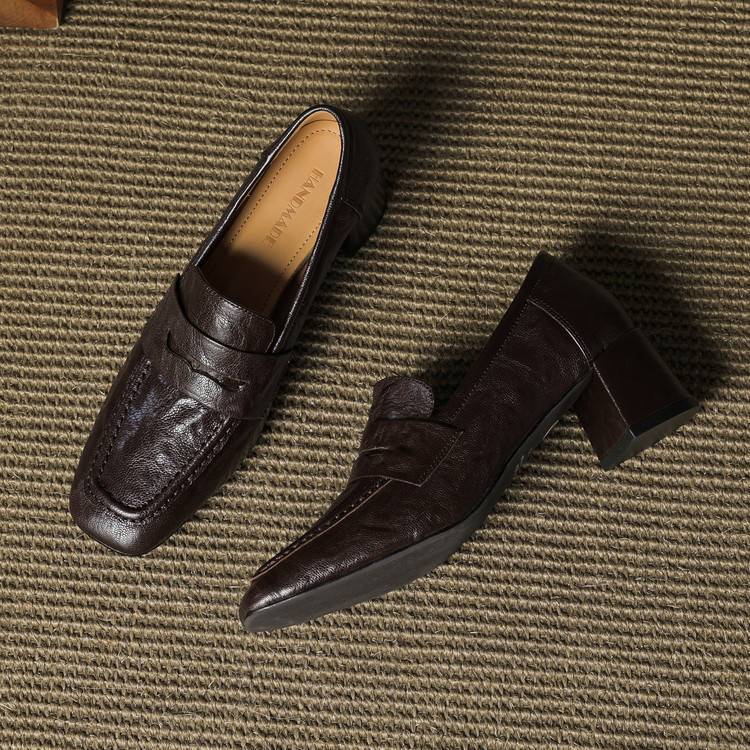 Camille | Women's Block Heel Loafers Burgundy Slip On