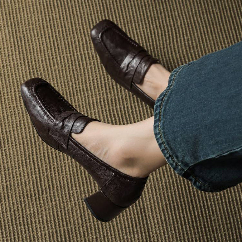 Camille | Women's Block Heel Loafers Burgundy Slip On