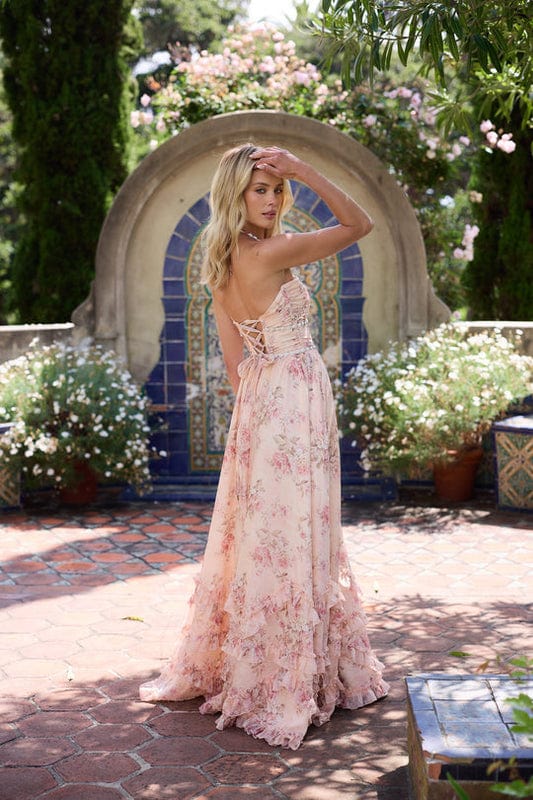 Isla | Women's Floral Halter Maxi Dress Cream Pink