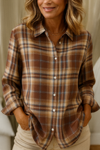 Dama Washington Maeve women's plaid button down shirt blue orange - view 5
