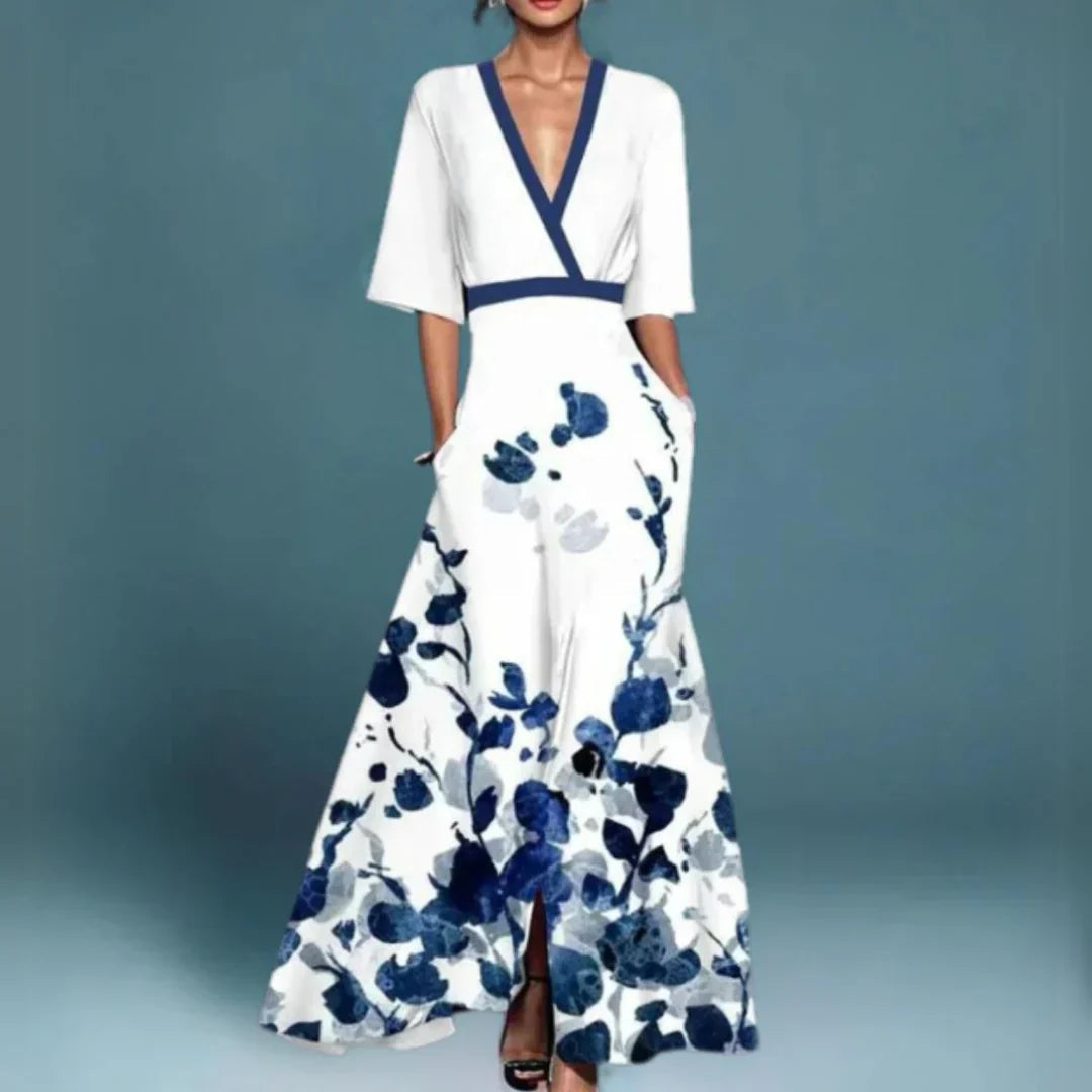 Luisa | Women's Floral Maxi Dress Sage Green Half Sleeve