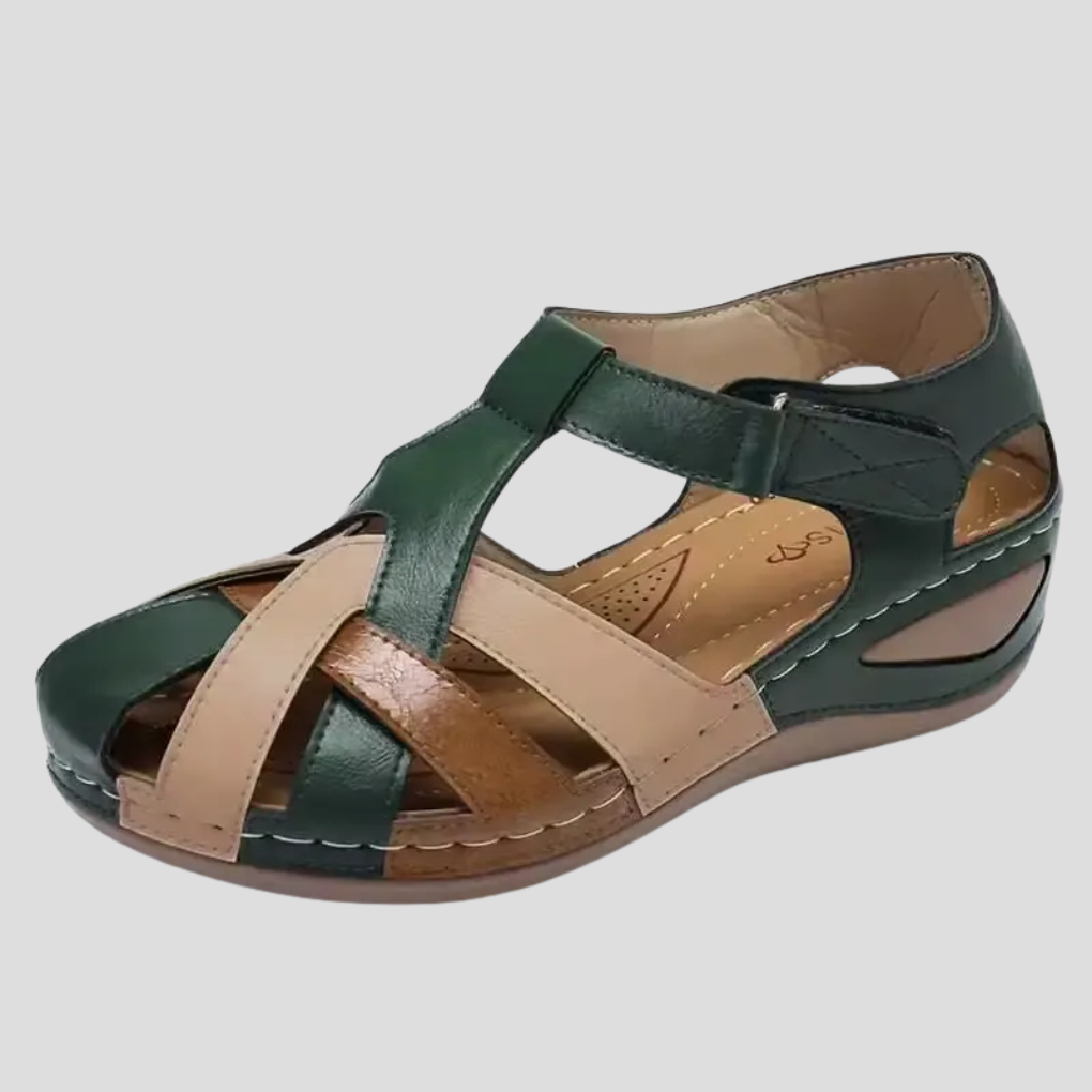 Maeve | Women's Comfort Wedge Sandals Brown Burgundy Straps