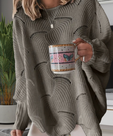 Vera | Women's Oversized Crew Neck Sweater Beige Cable Knit