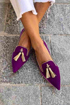 Dama Washington Maeve women's velvet loafer burgundy tassel flat - view 6