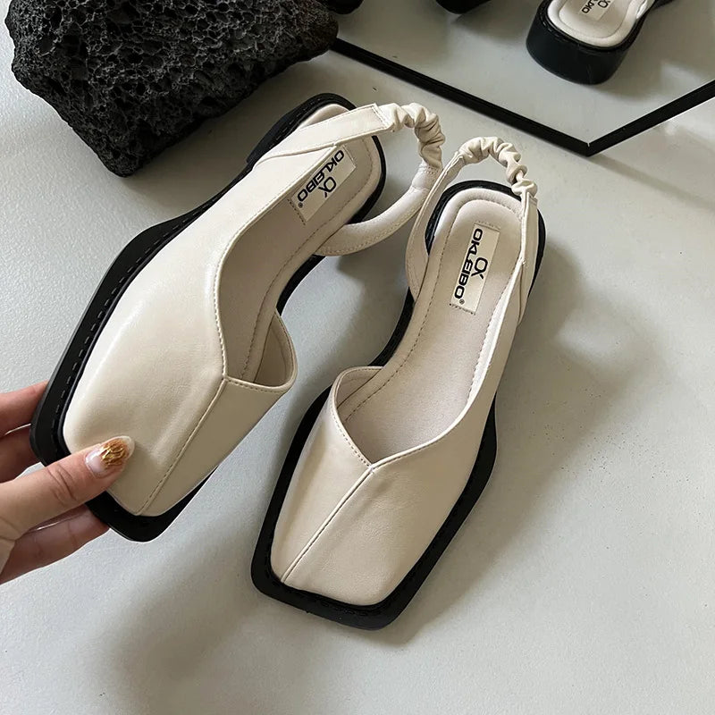 Esme | Women's Square Toe Slingback Flat Cream