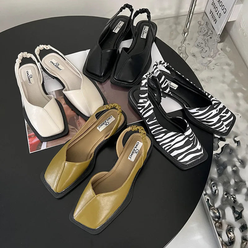 Esme | Women's Square Toe Slingback Flat Cream