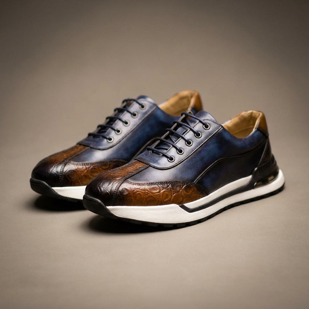Axel | Men's Leather Sneakers Brown White Lace Up Casual