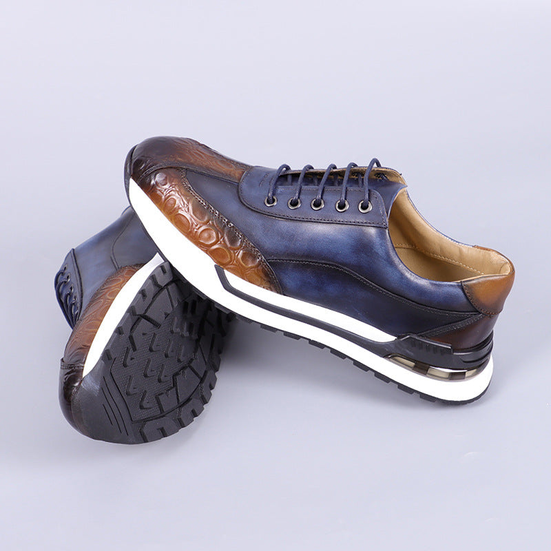 Axel | Men's Leather Sneakers Brown White Lace Up Casual
