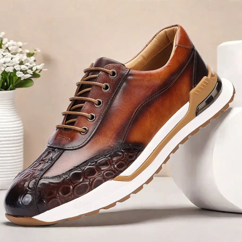 Axel | Men's Leather Sneakers Brown White Lace Up Casual