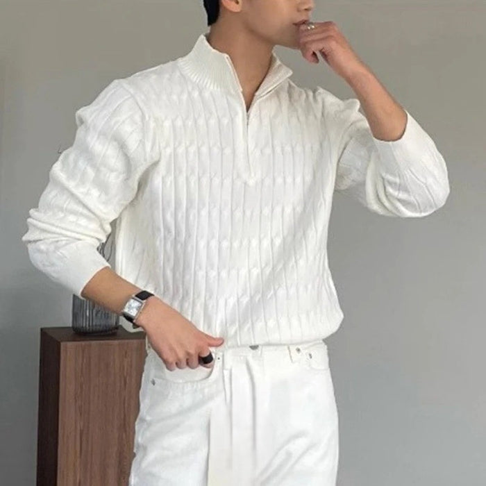 Axel | Men's Quilted Zip Up Sweater Cream