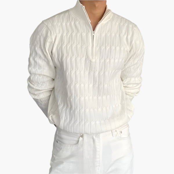 Axel | Men's Quilted Zip Up Sweater Cream