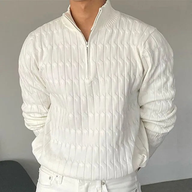 Axel | Men's Quilted Zip Up Sweater Cream