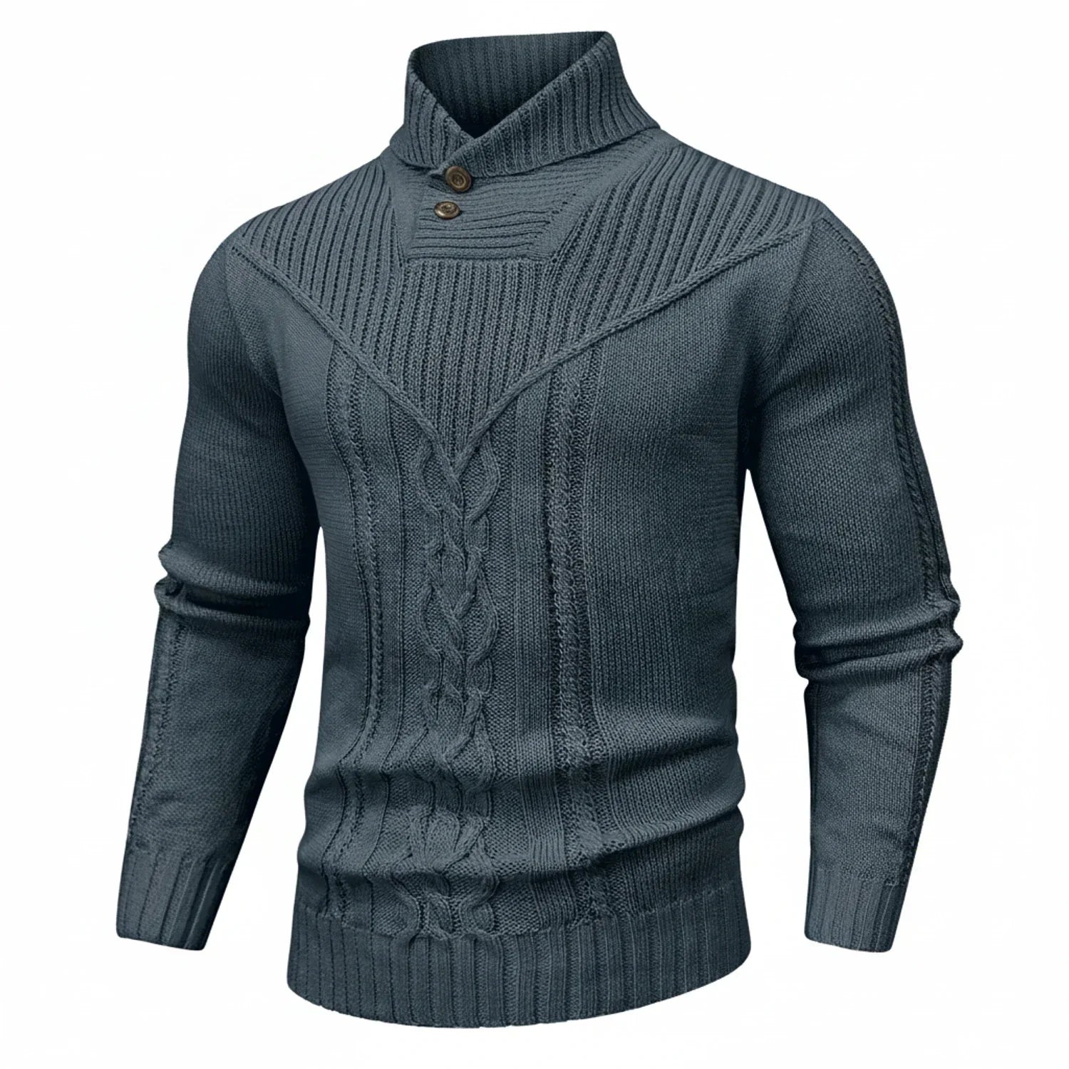 Ash | Men's Cable Knit Shawl Collar Sweater Gray