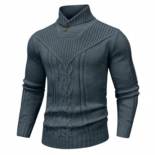 Dama Washington Ash men's cable knit shawl collar sweater gray - front view