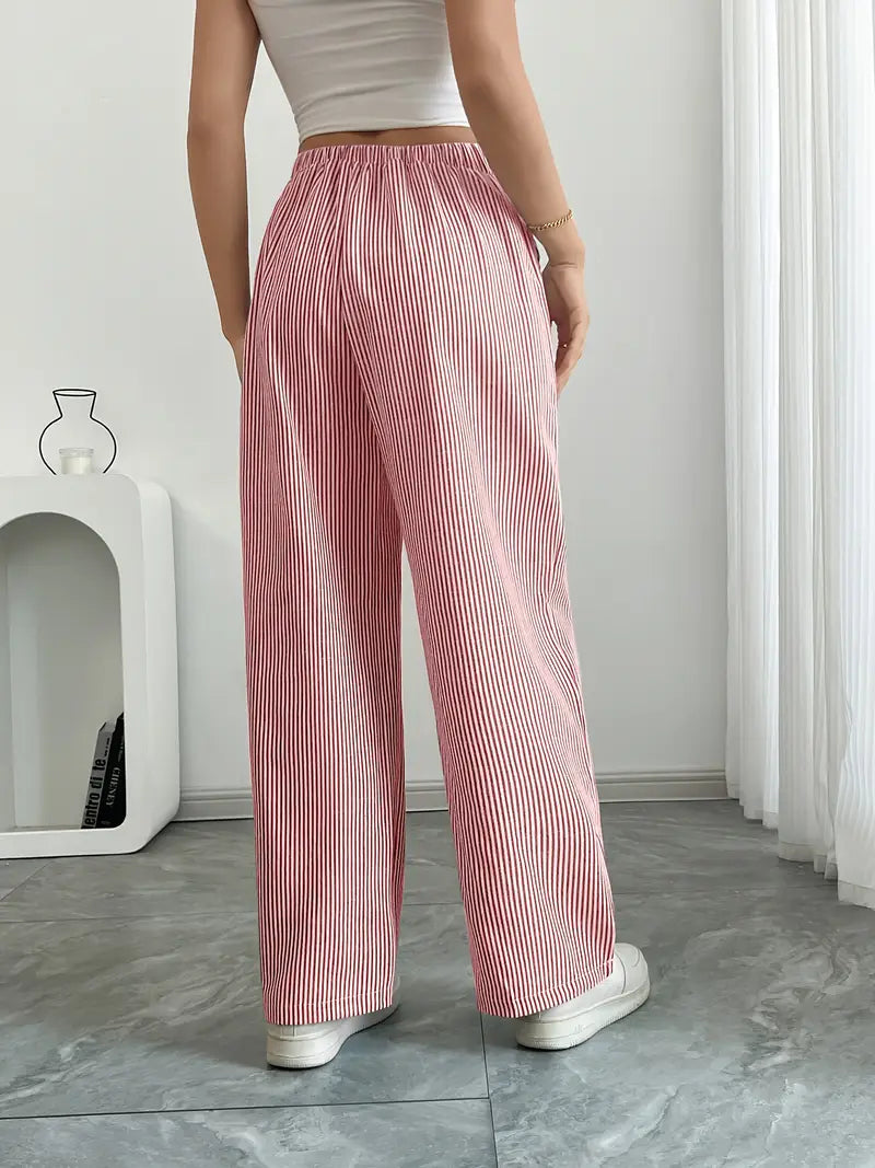 Demi | Women's Wide Leg Striped Pants Cream High Waisted