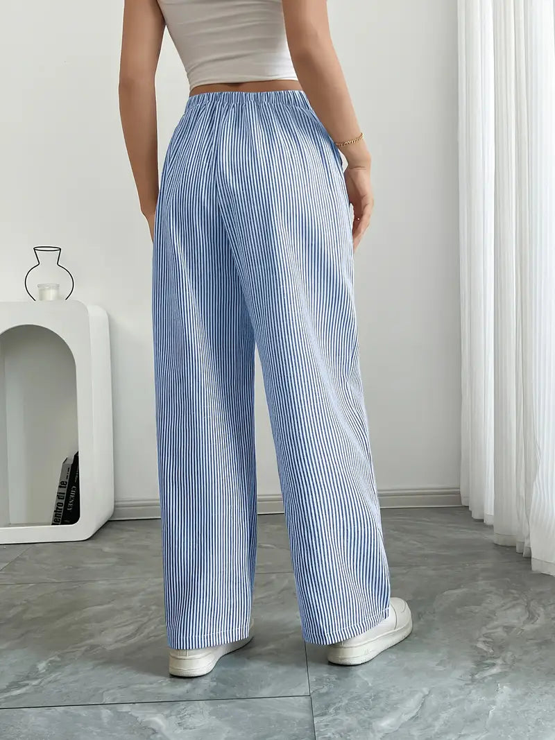 Demi | Women's Wide Leg Striped Pants Cream High Waisted