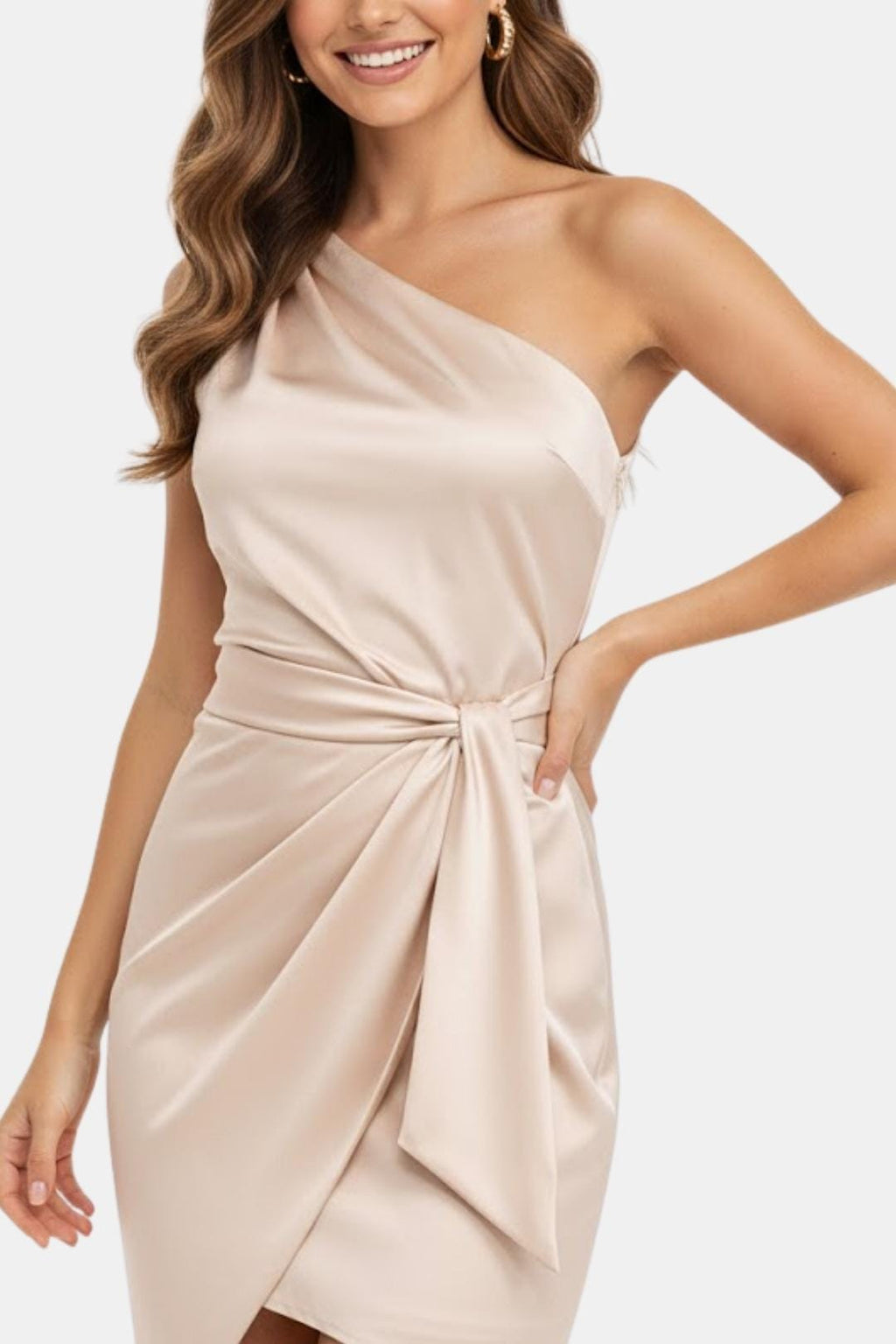 Dama Washington Paloma women's one shoulder satin mini dress cream - view 8