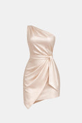 Dama Washington Paloma women's one shoulder satin mini dress cream - front view