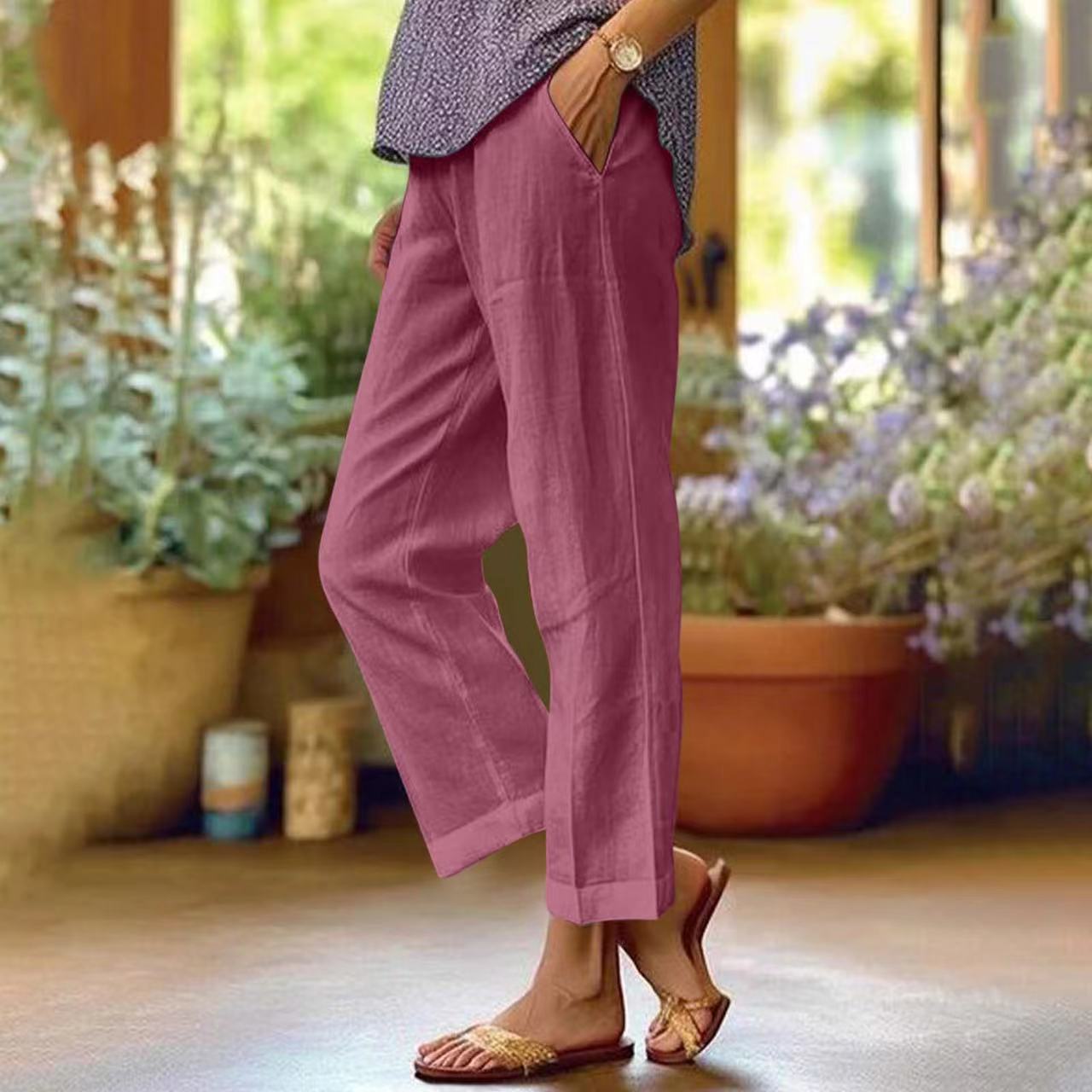 Nina | Women's Wide Leg Linen Pants Cream Cropped