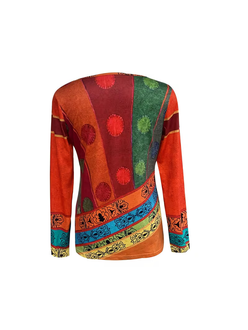 Wren | Women's Boho Patchwork Long Sleeve Top Red Multi