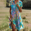 Dama Washington Ivy women's floral midi dress short sleeve turquoise - front view