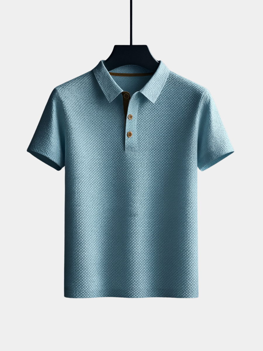 Axel | Men's Polo Shirt Light Blue Textured Short Sleeve