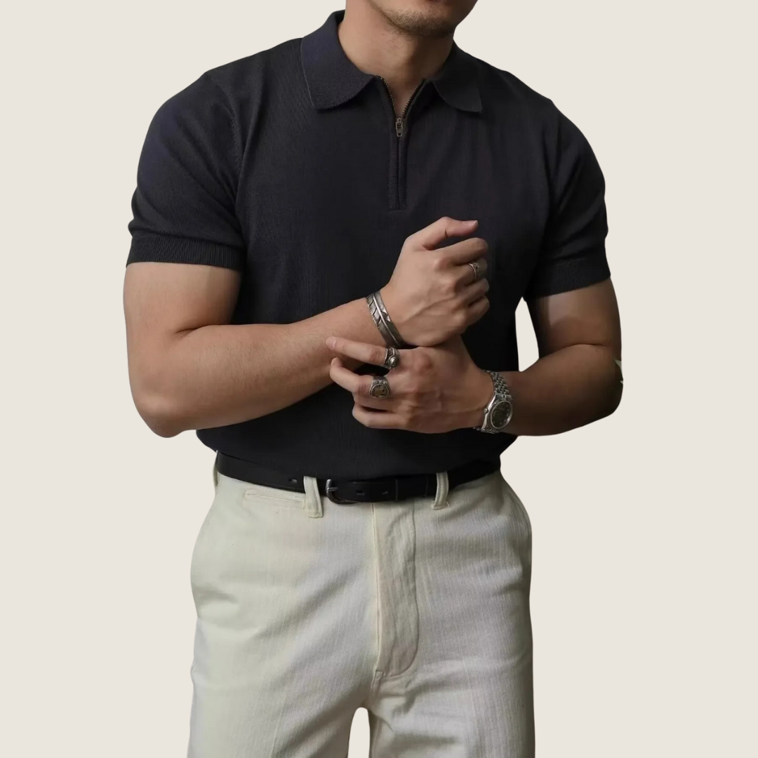Axel | Men's Quarter Zip Polo Shirt Black