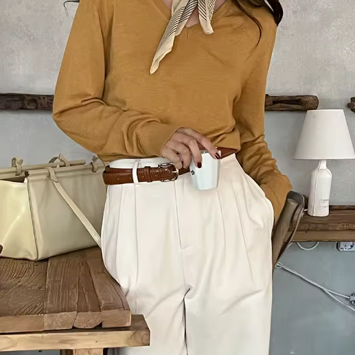 Alma | Women's Wide Leg Pleated Pants Cream Belted
