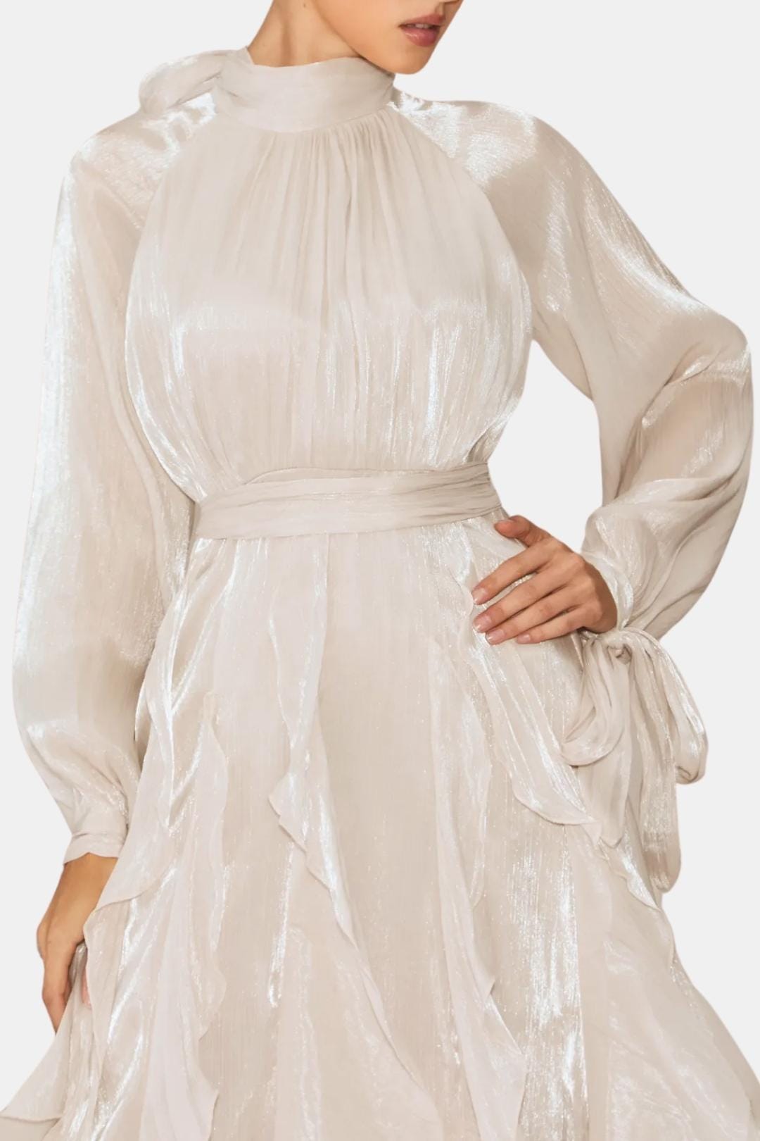 Lola | Women's Long Sleeve Maxi Dress Cream Ruffled