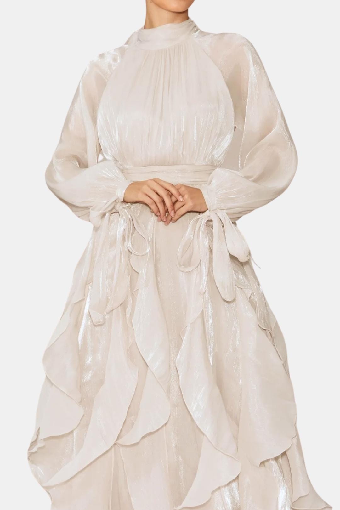 Lola | Women's Long Sleeve Maxi Dress Cream Ruffled