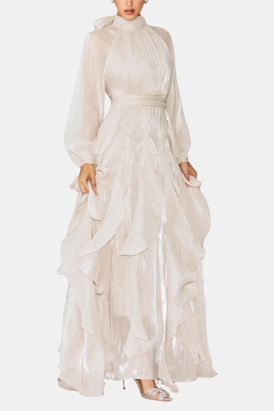 Lola | Women's Long Sleeve Maxi Dress Cream Ruffled