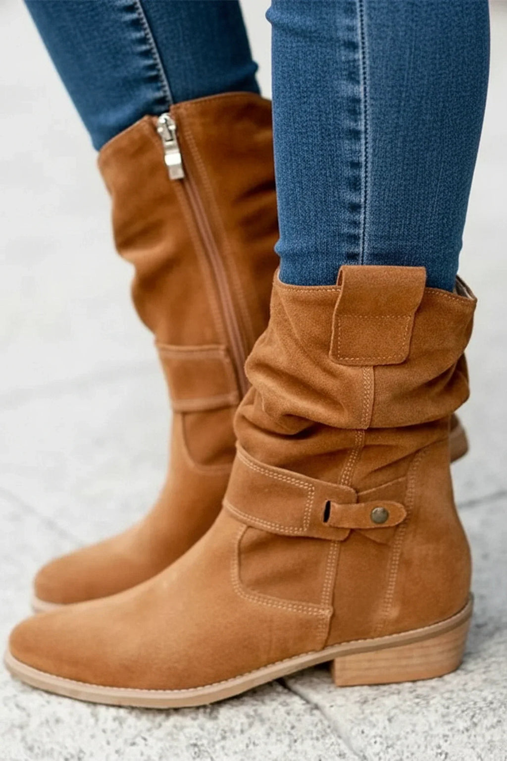 Dama Washington Stella women's suede slouch ankle boots cream buckle strap - view 3