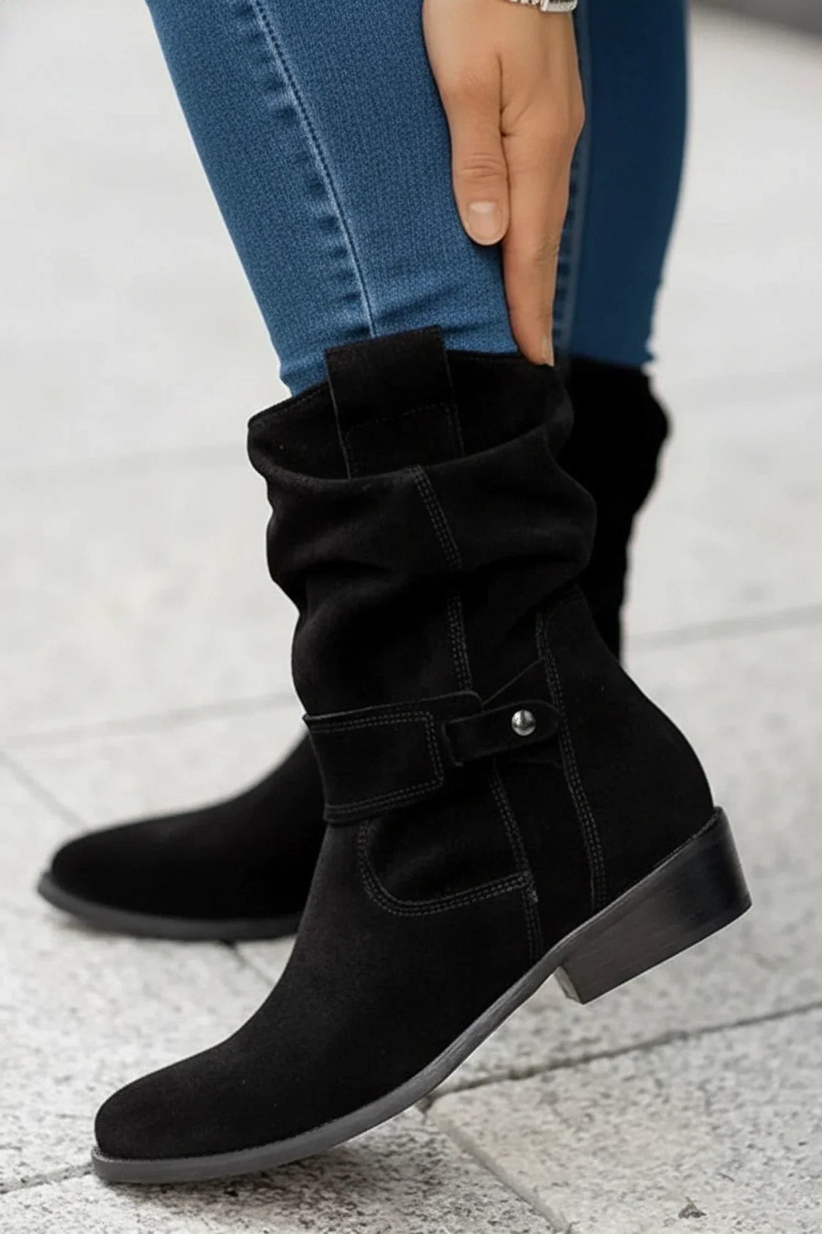 Dama Washington Stella women's suede slouch ankle boots cream buckle strap - view 2