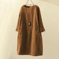 Dama Washington Luisa women's casual corduroy midi dress brown long sleeve - front view
