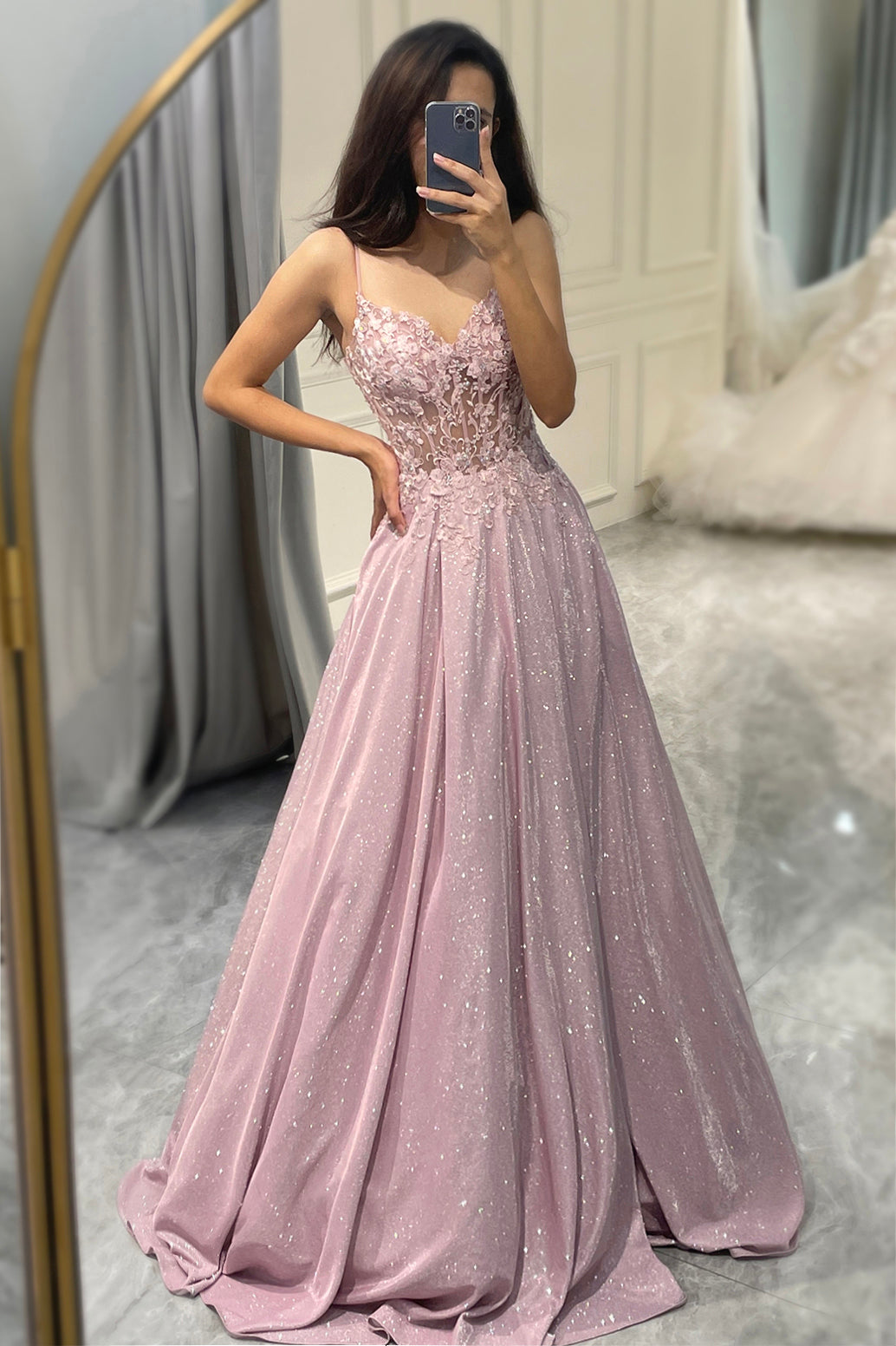 Elise | Women's Sequin Maxi Dress Pink Beaded Bodice