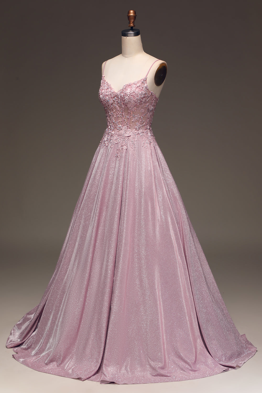 Elise | Women's Sequin Maxi Dress Pink Beaded Bodice