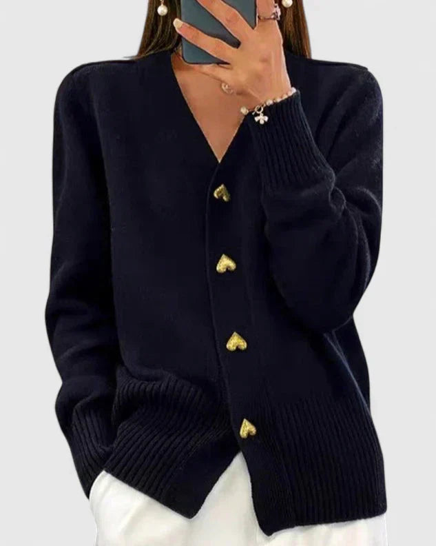 Nola | Women's Knit Cardigan Pink Heart Button Front