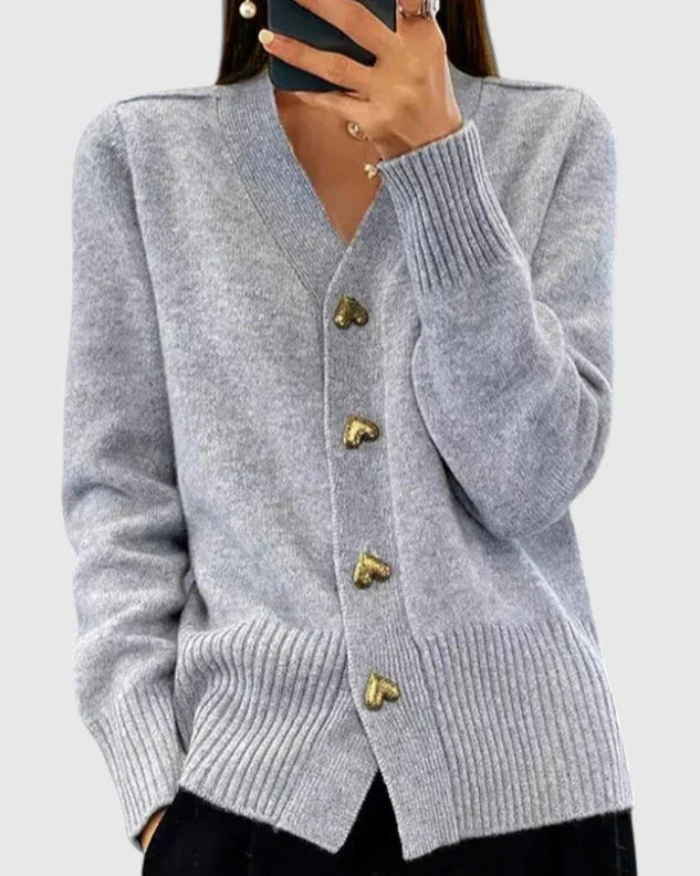 Nola | Women's Knit Cardigan Pink Heart Button Front