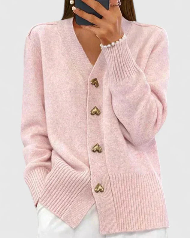 Nola | Women's Knit Cardigan Pink Heart Button Front