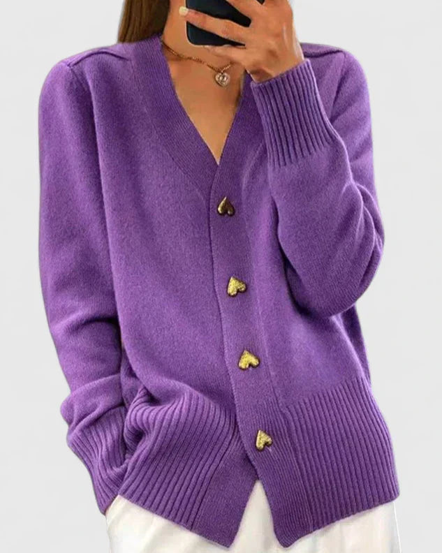 Nola | Women's Knit Cardigan Pink Heart Button Front