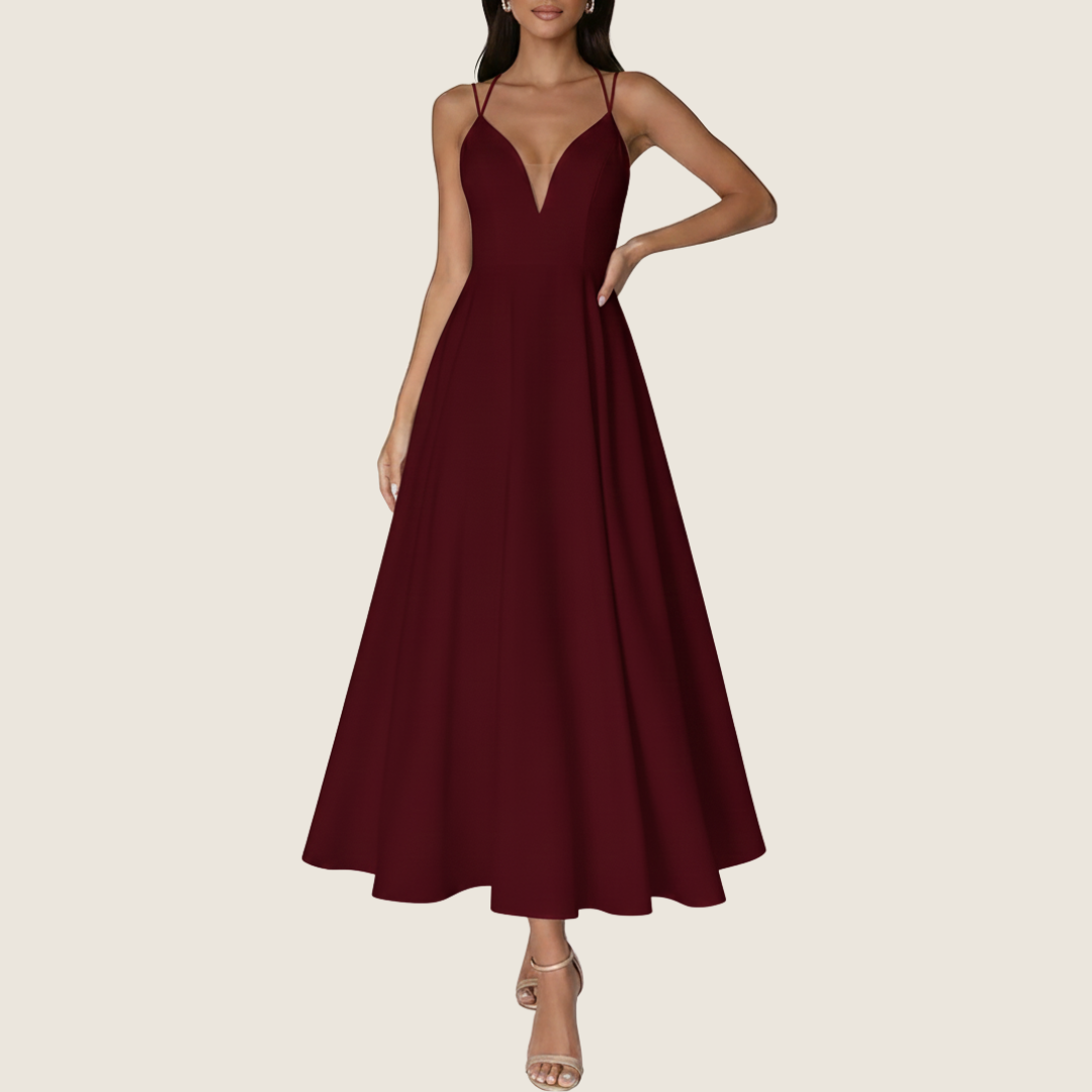 Vera | Women's V Neck Midi Dress White Halter Strap