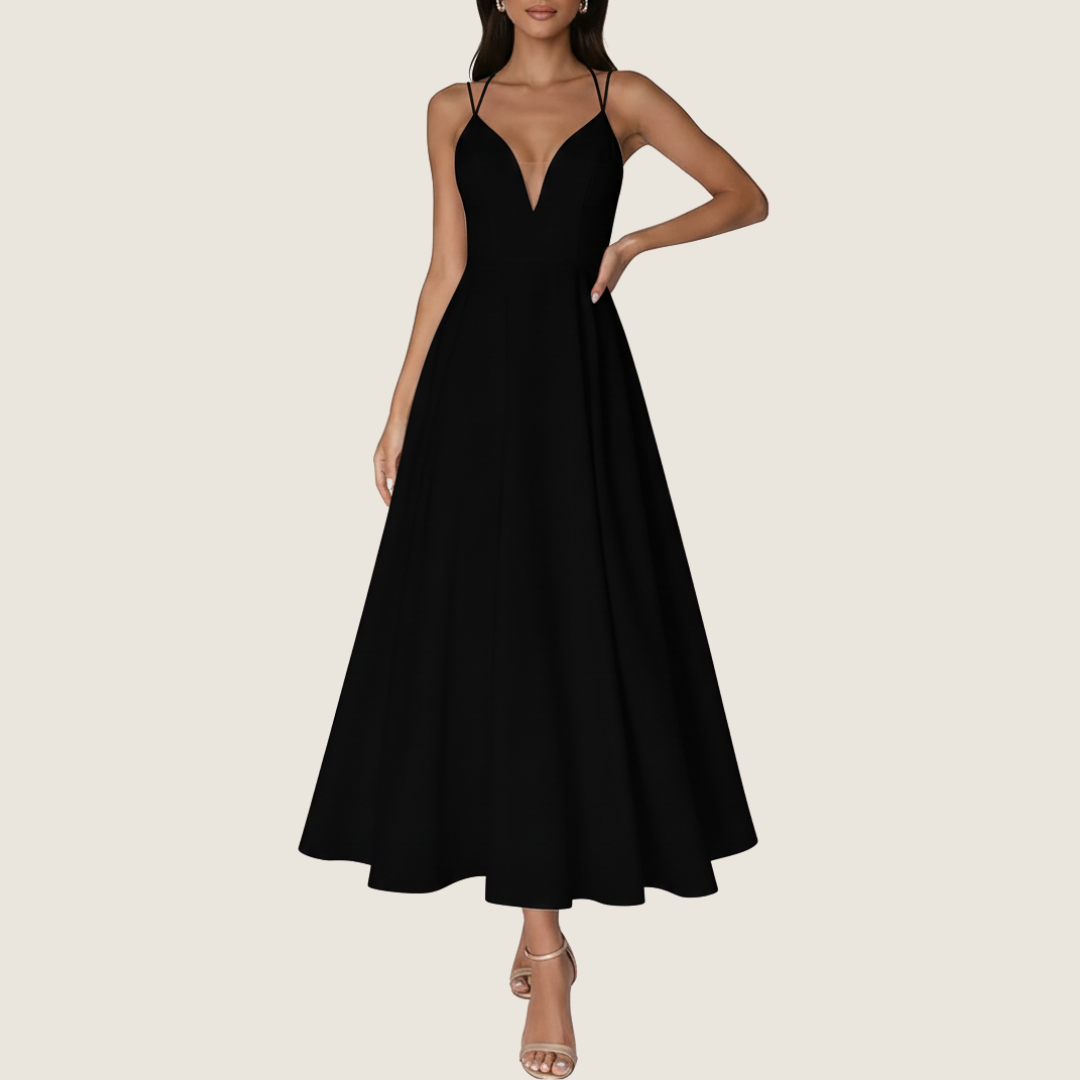 Vera | Women's V Neck Midi Dress White Halter Strap