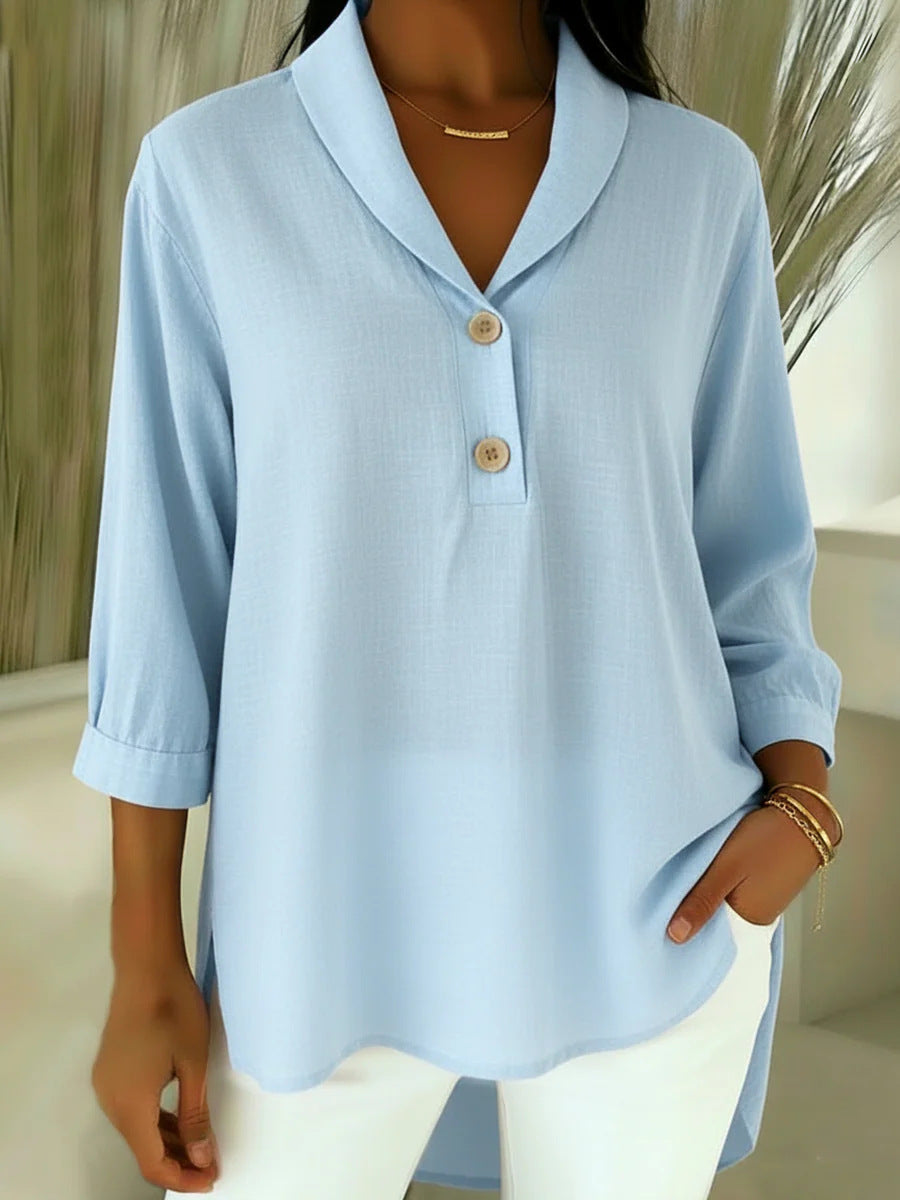Stella | Women's Cowl Neck Button Top Cream Long Sleeve