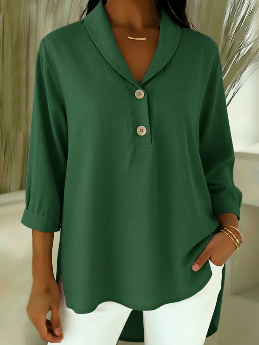 Stella | Women's Cowl Neck Button Top Cream Long Sleeve