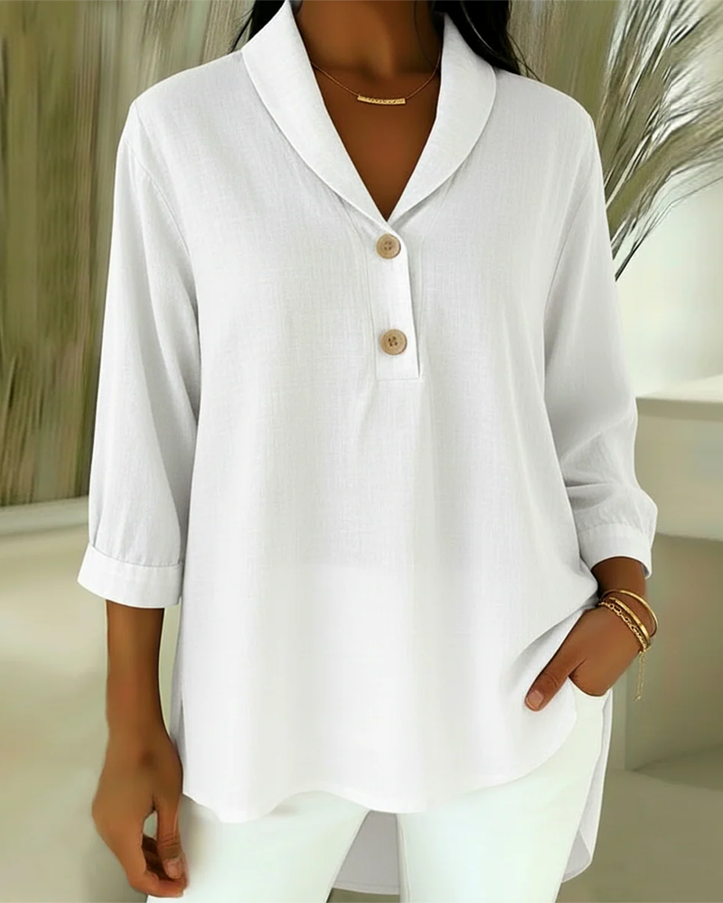 Stella | Women's Cowl Neck Button Top Cream Long Sleeve